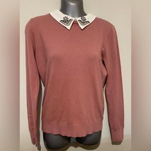 Milano Punk Ling Sleeve Sweater w/ Embellished Rhine stone Collar Bird Size S